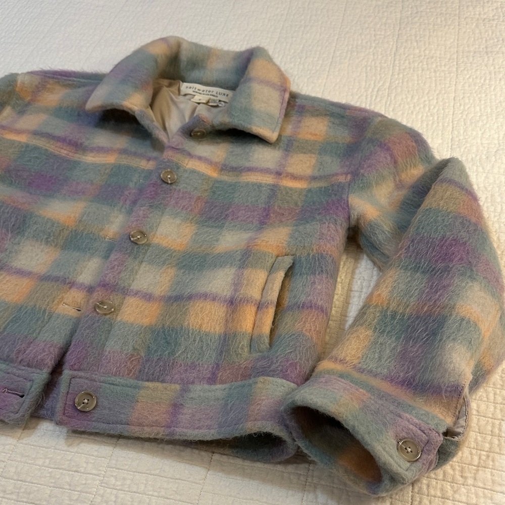 Saltwater LUXE Wool NWOT small teddy Multicolor Plaid Teddy Jacket RET $196 - Picture 4 of 10